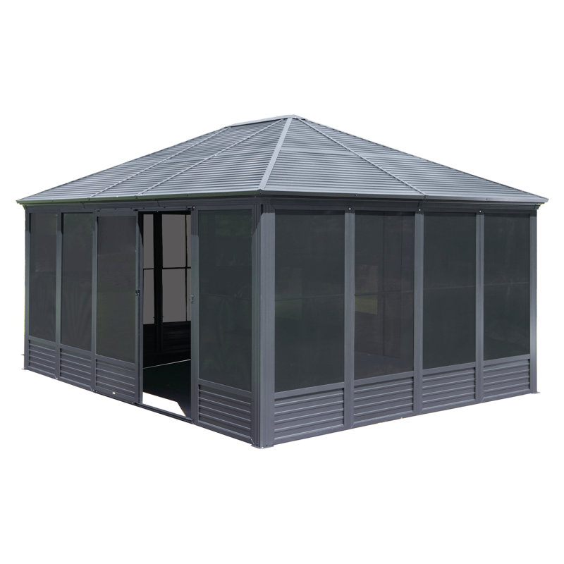 Sunroom, Four Season Solarium Aluminum Hardtop Gazebo With Galvanized Steel Roof, Movable Pvc Screen Walls, Sliding Doors, Sun Room Pavilion Gazebo For Patio Deck Backyard