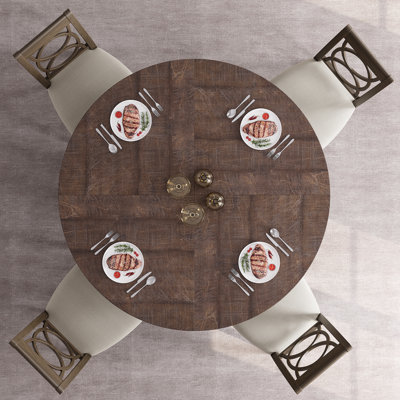 Table de salle à manger ronde de style campagnard de 119 cm (47 po) pour 4 à 6 personnes – Plateau en bois massif et pied central en croix – Brun rouge