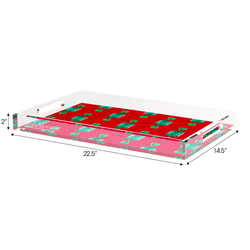 Gem Emeralds Red Acrylic Rectangle Decorative Tray, 22.5"W x 14.5"D x 2"H