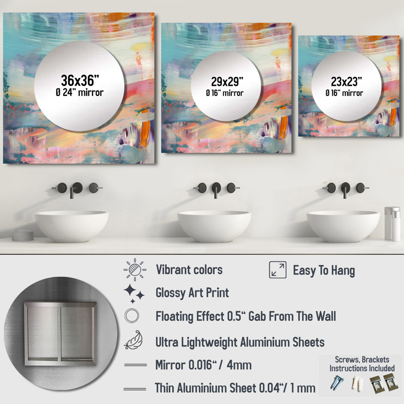 «Spring Miracles In Tender Retro Pastel I», art abstrait avec miroir mural de salon, 23 po x 23 po
