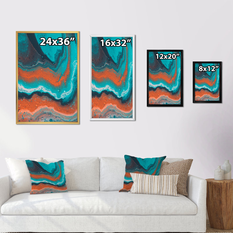 Art sur toile orange et turquoise - art mural moderne et contemporain sur toile, H 32 po x l 16 po x P 1 po