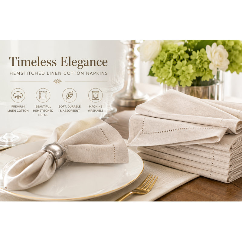 Flax Oatmeal Cotton Linen Cloth Napkins – 18x18 Inch, 18" W x 18" L, Tan