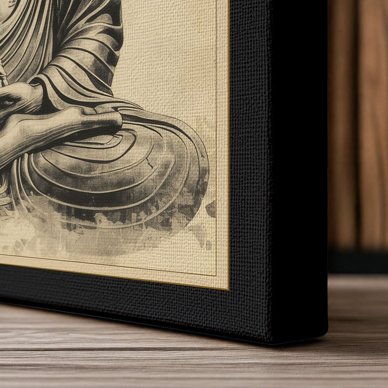 Meditating Buddha Japandi - Wrapped Canvas, 36x24 - 91.4 x 61.0 cm, Black Border