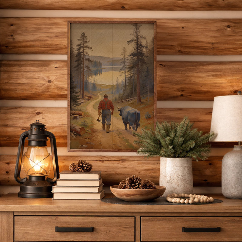Paul Bunyan And Babe On Trail, 24" H x 16" W