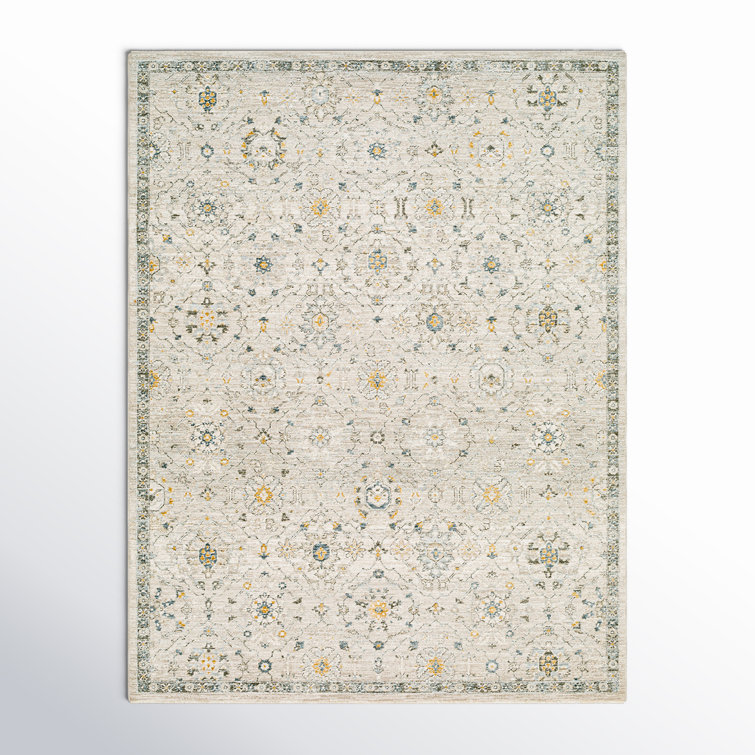 Elsadora Oriental Machine Woven Polyester Area Rug in Beige/Yellow/Blue