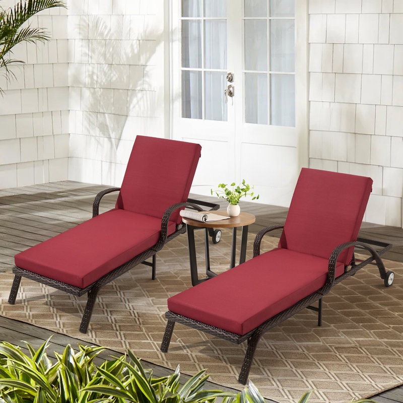 Outdoor Chaise Lounge Chair Cushion, Burgundy Polyester, 1