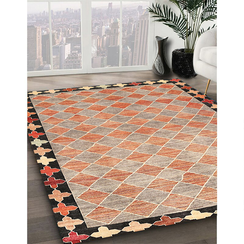 Tapis contemporain orange / brun, Rectangle 8 pi x 12 pi