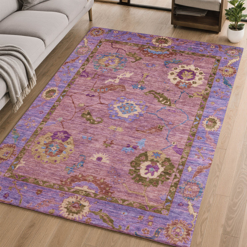 Premium Machine Washable Mayfield AMF2230 Global Rug, 8' x 10', Pink