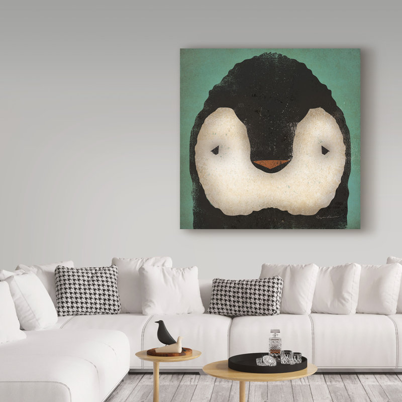 «Baby Penguin on Teal», art sur toile, H 14 po x l 14 po x P 2 po, Wrapped Canvas