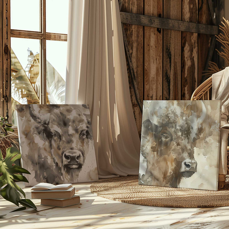 «Abstract Buffalo Portraits», ensemble de 2, reproduction sur toile, Toile tendue, H 24 po x l 24 po x P 1,25 po