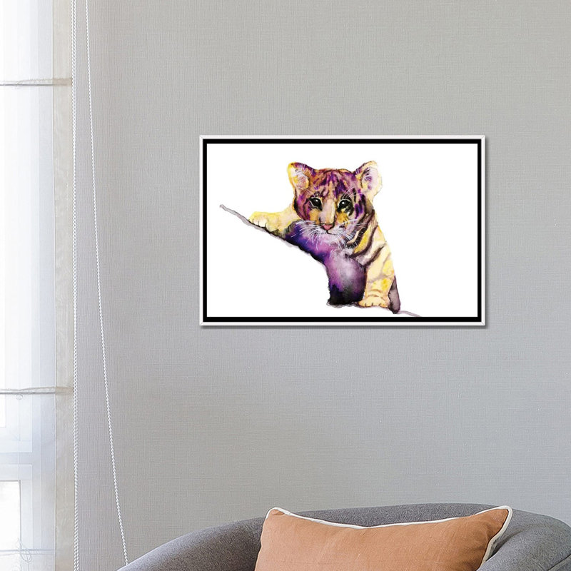 Art little tiger, Toile blanche encadrée, H 26 po x l 18 po x 1,5 po
