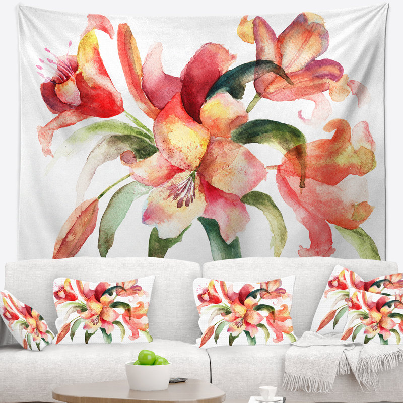 Tapisserie d'illustration d'aquarelle de fleurs de lys Floral, H 50 po x l 60 po