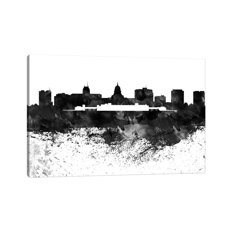 Madison Black & White Drops Skyline by Wall Decor Addict - No Frame Painting on Canvas, 20.32 cm H x 30.48 cm W
