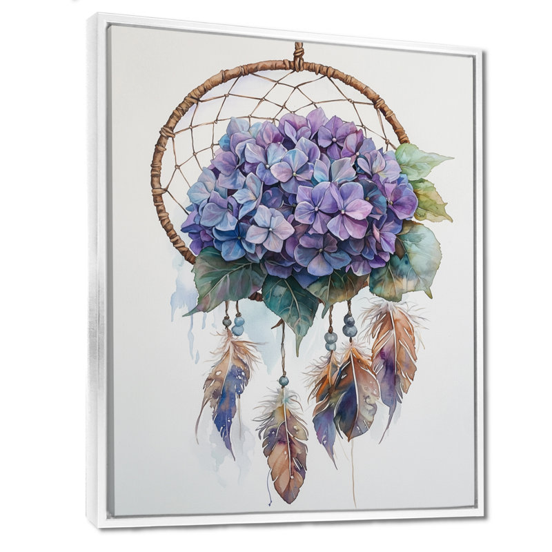 Kibler Hydrangea Dreamcatcher II - hortensia, décoration murale, Reproduction avec cadre flottant, H 20 po x l 12 po, Blanc