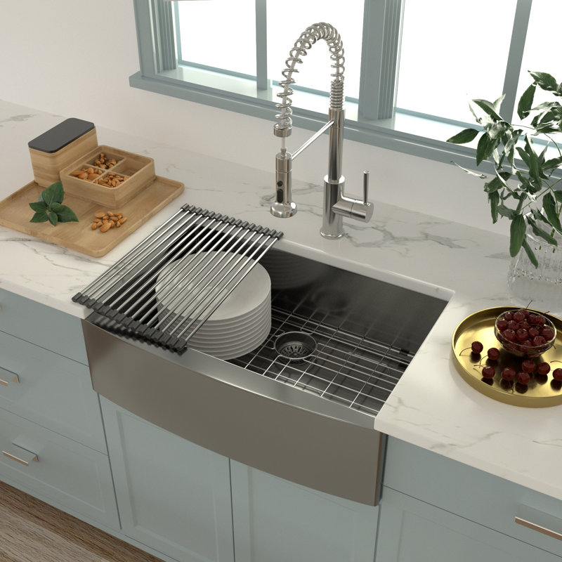 33”W x 21”D Apron Front R10 304 Stainless Steel Single Bowl Undermount Farmhouse Kitchen Sink