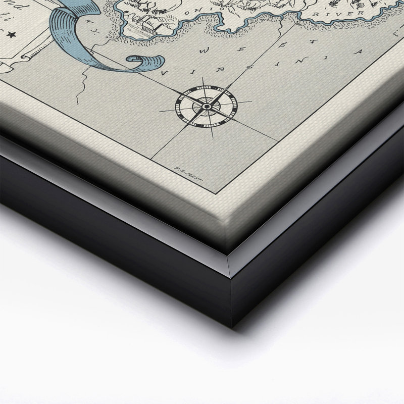 Carte de l'Ohio, Black Framed, Canvas, 08"H x 10"W