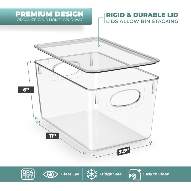Clear Stackable Plastic Storage Bins with Lids, Set of 8