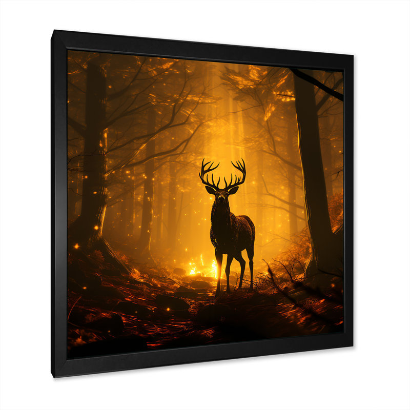 Brun majestueux, forêt, cerf, art mural animal, H 36 po x l 36 po x P 1,5 po, Cadre photo noir