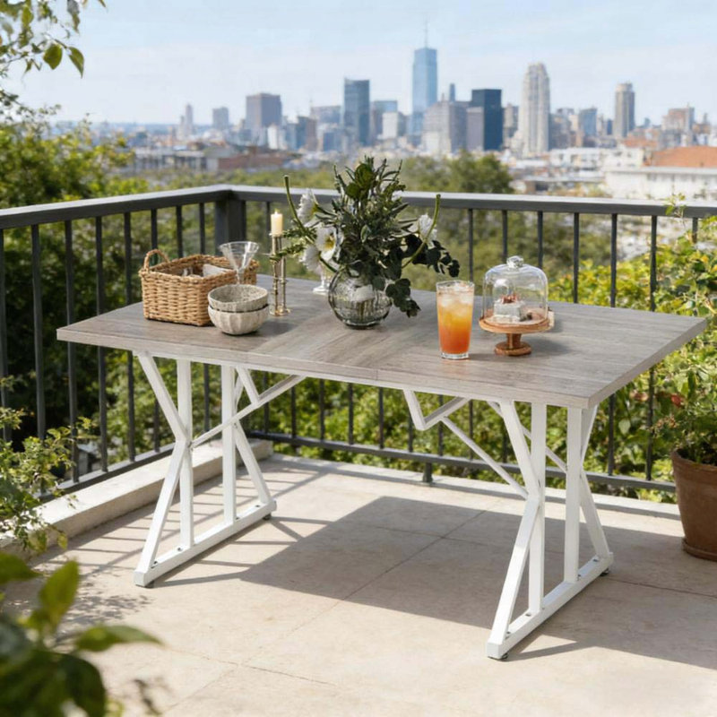 Table de salle à manger extensible Farmhouse - gris vieilli, 47,2 po à 63 po, base en tréteaux, Gris