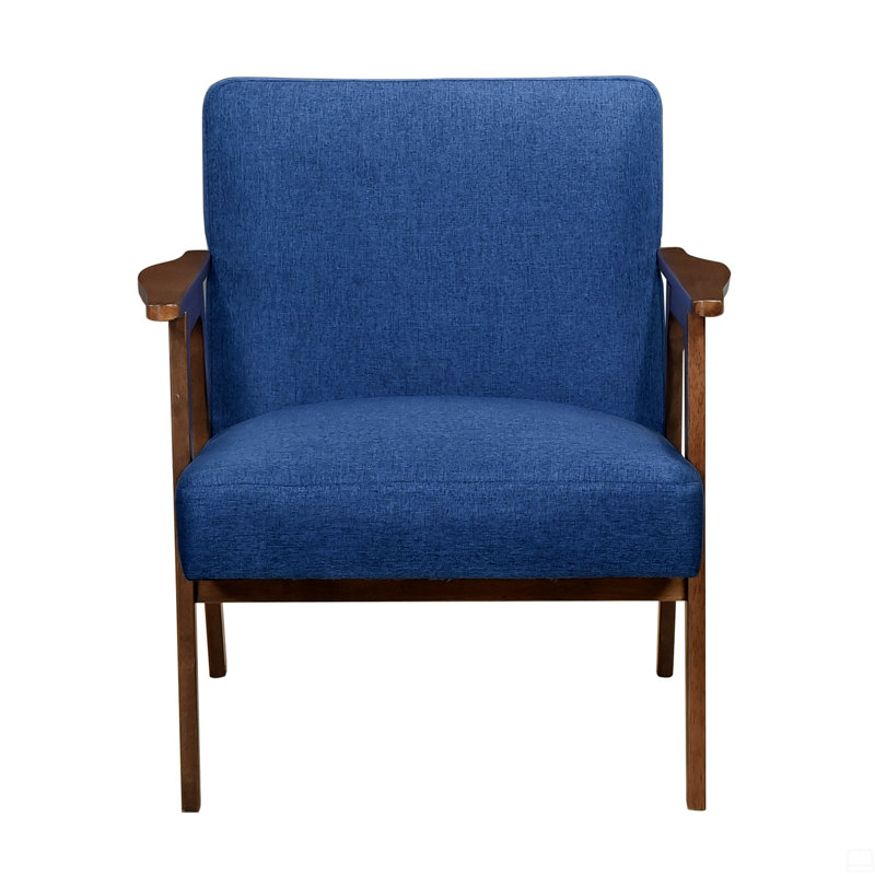 Chaise d'appoint en tissu et bois d'hévéa massif, Marron foncé, Bleu