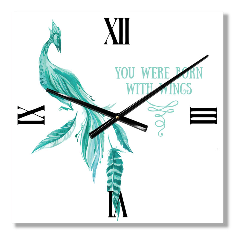 Horloge murale Mystic Mint Bird You Were Born with Wings, Très grand