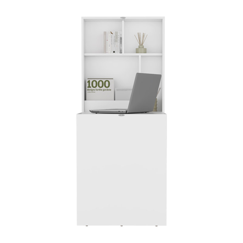 Table d'écriture et bureau convertible pliable de 33 po, bureau mural avec petites étagères, poste de travail multifonctionnel, blanc