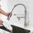 Fashionable Led Kitchen Faucet, Brushed Nickel, Pull Down Spray, Single Lever, 360 Degree Rotatable, Dual Sink Faucet In , Rotation, Dual