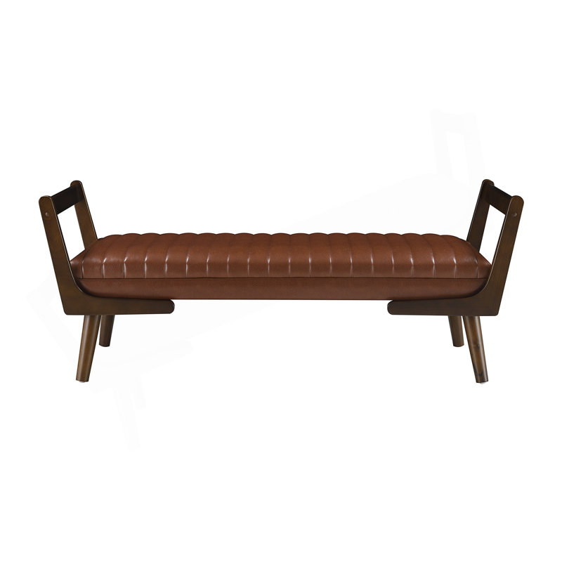 52-Inch Mid-Century Bench With Walnut Legs And Channel-Tufted Upholstered Seat For Multi-Room Use