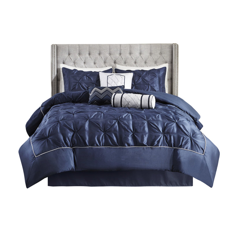 Édredon 7 pièces - 1 joli édredon, 2 taies décoratives, 3 coussins, jupe de lit Fer à repasser à la vapeur pour les plis