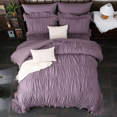 Ensemble d'édredon mauve très grand à motif ruché mauve, literie dans un sac 9 pièces Boho