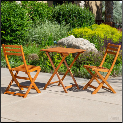 3-Piece Eucalyptus Bistro Set, Square, Natural Oil