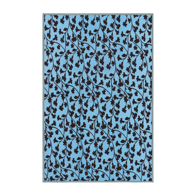 Tapis bleu à motif floral Pompton