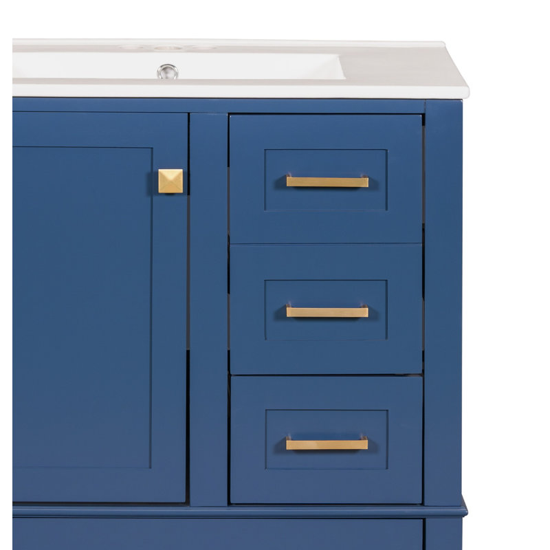 Meuble-lavabo simple 30 po avec plateau en céramique Chatham, Bleu, Or