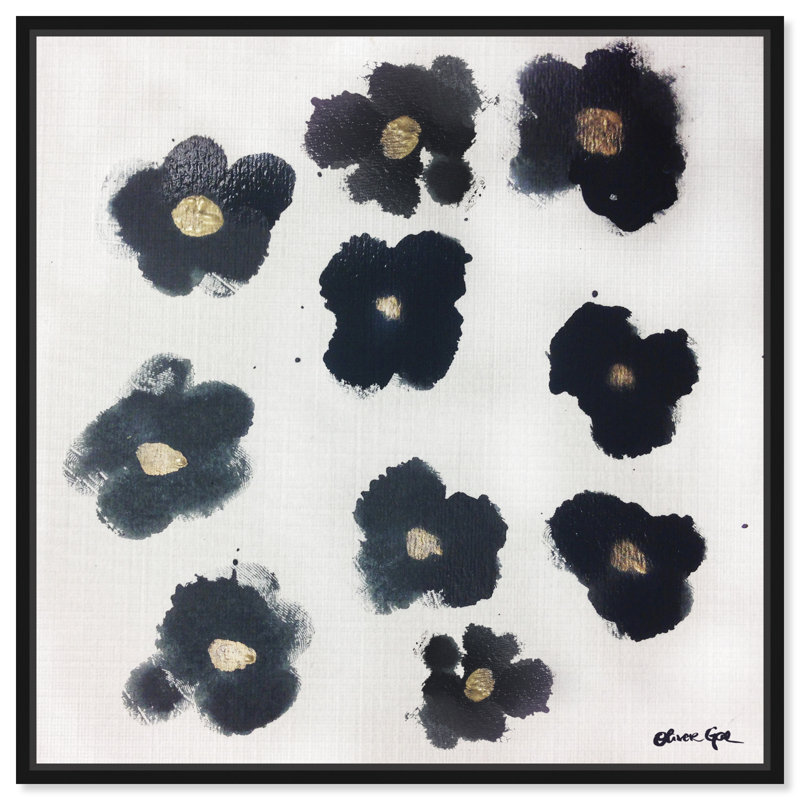 Coco's Gold Camellias - Graphic Art, 20" H x 20" W, Black Framed, No Mat
