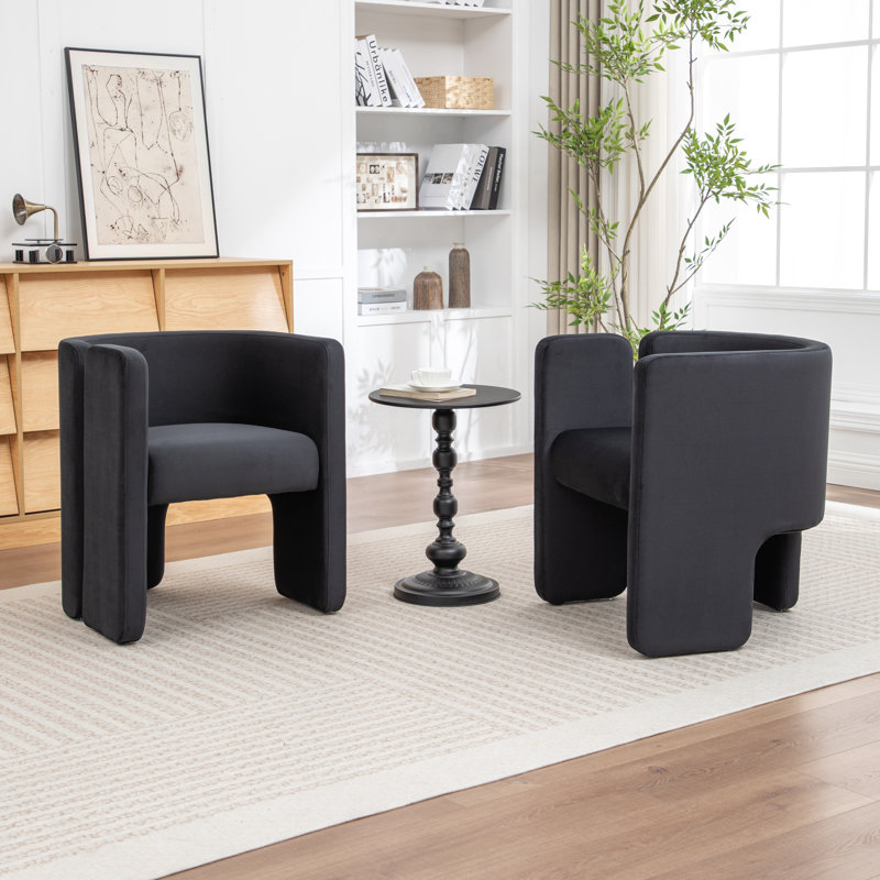 Jaimyn Upholstered Barrel Chair, Dark Black Velvet