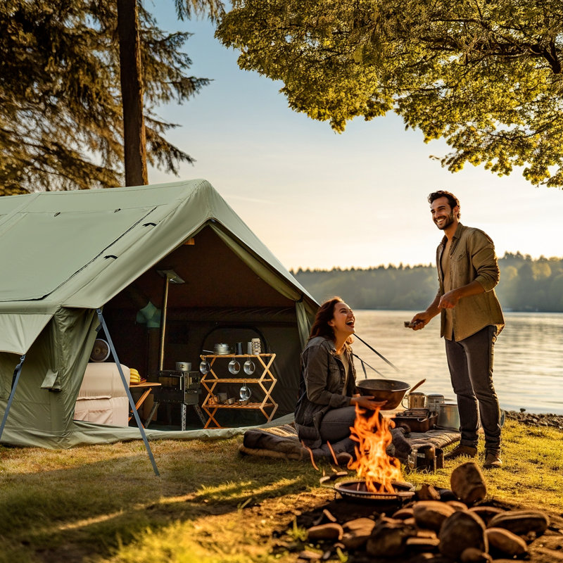 Tentes gonflables pour 8 à 12 personnes pour le camping, tente de 130 pieds carrés avec puits de lumière 2 Tpu, fenêtres en maille et pompe, tente de glamping 4 saisons facile à installer, imperméable et à l'épreuve du soleil, vert