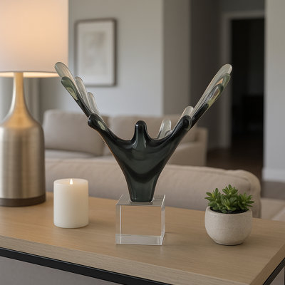 Bixler Artistic Agua Splash Sculpture for Home Decor - Glass Statue Decorative Object Figurine - Elegant Decorations for Living Room - 14", Gray & Clear