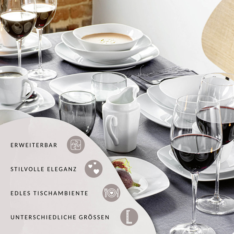 Aloma Handmade Porcelain China Dinnerware Set 18 Piece - Service for 6