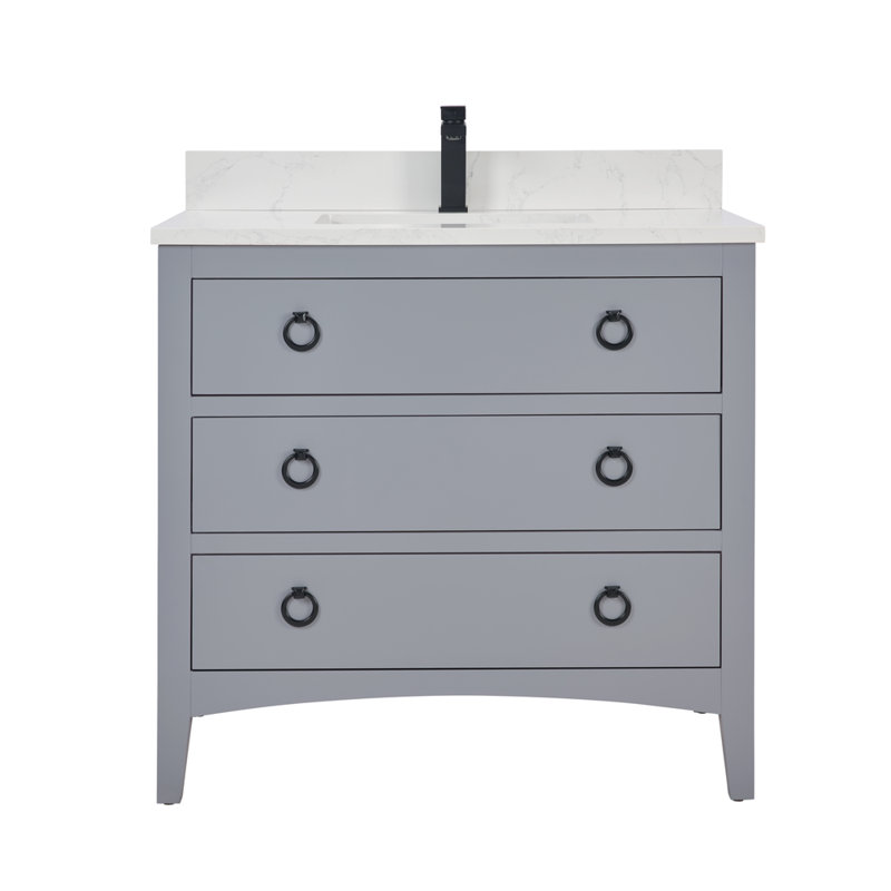 42" Solid Wood Sink Vanity With 1' Top, 36", Black, Cadet