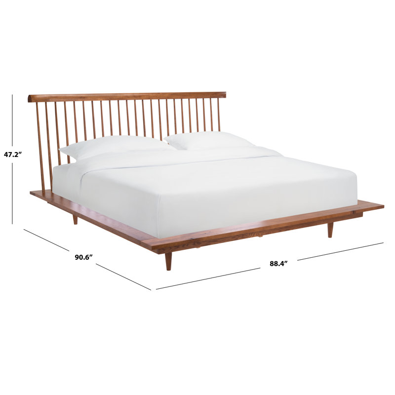Elliot Farmhouse Chic Light Brown King Bed with Spindle Headboard and Storage Drawer