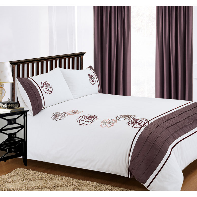 Bulhary Floral Duvet Cover Set with Pillowcases Included, Single Duvet Color + 1 Pillowcase, Grey / Purple