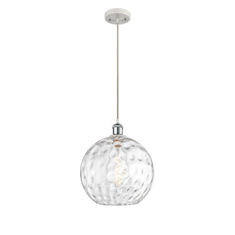 Luminaire suspendu sphère 1 lumière Roxane, Ampoule non incluse, H 15 po x l 12 po x P 12 po, Blanc / chrome poli