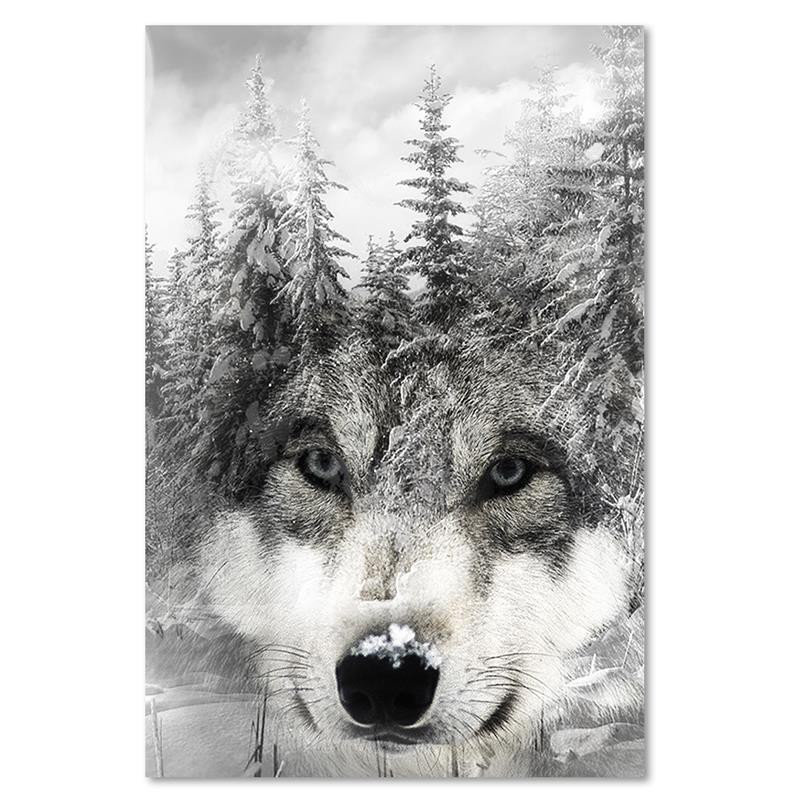 Mural, Wolf In A Winter Landscape - No Frame Print on Canvas, 120cm H x 80cm W