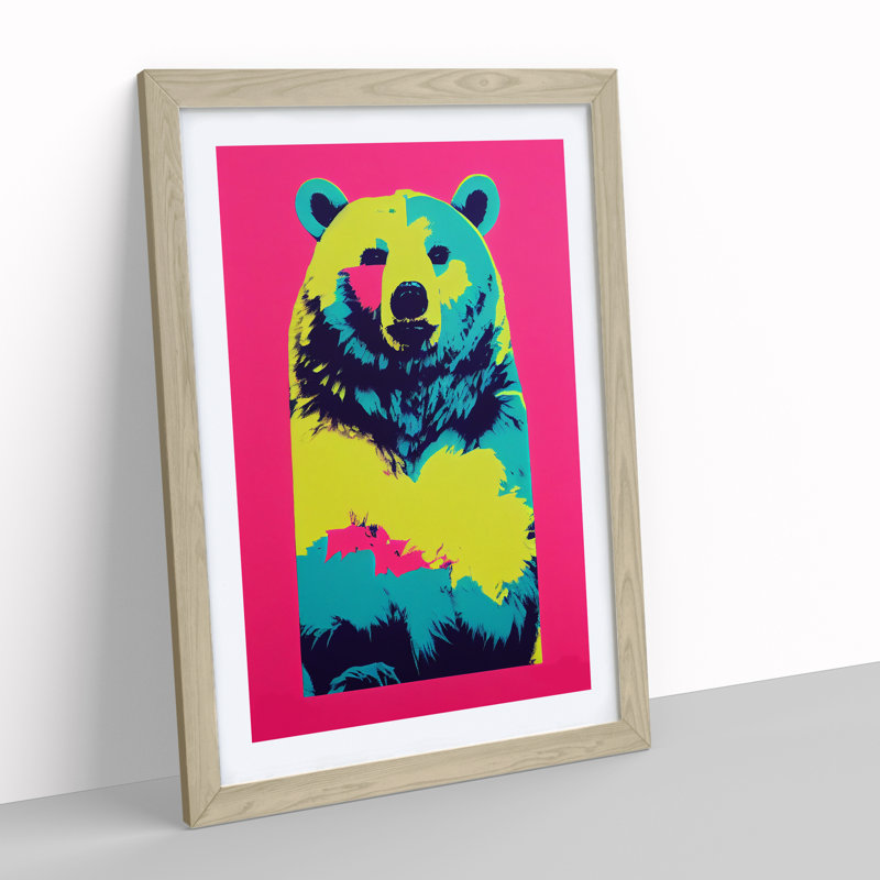 Neon Bear - Framed Print, 64cm H x 46cm W x 2cm D, Oak