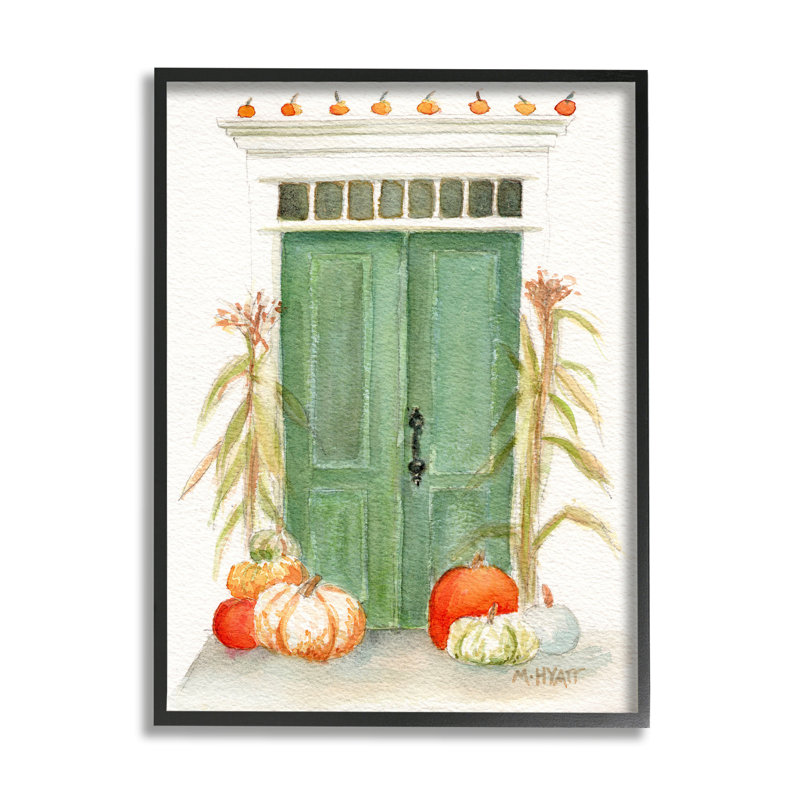Porte d'entrée, architecture, récolte d'automne, citrouilles - reproduction d'art, H 30 po x l 24 po x P 1,5 po