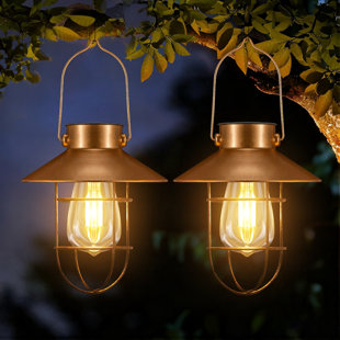 12.60'' 2Pack Solar Waterproof Lanterns Outdoor Metal Solar Powered Hanging Lights (Set of 2)