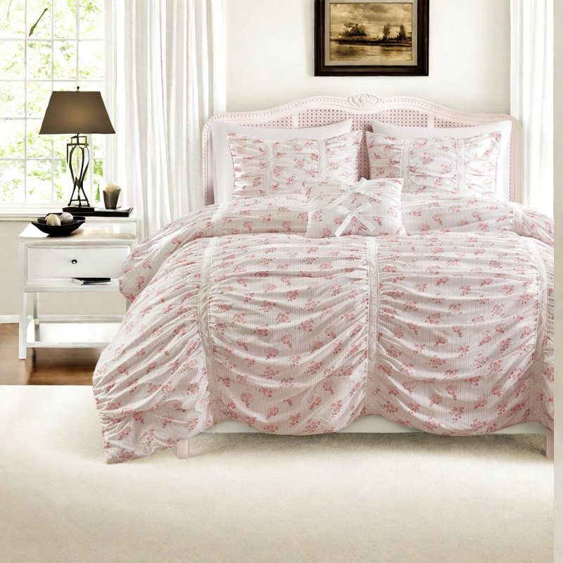 Ensemble de literie à ruché rose, édredon simple en microfibre TG, chambre romantique