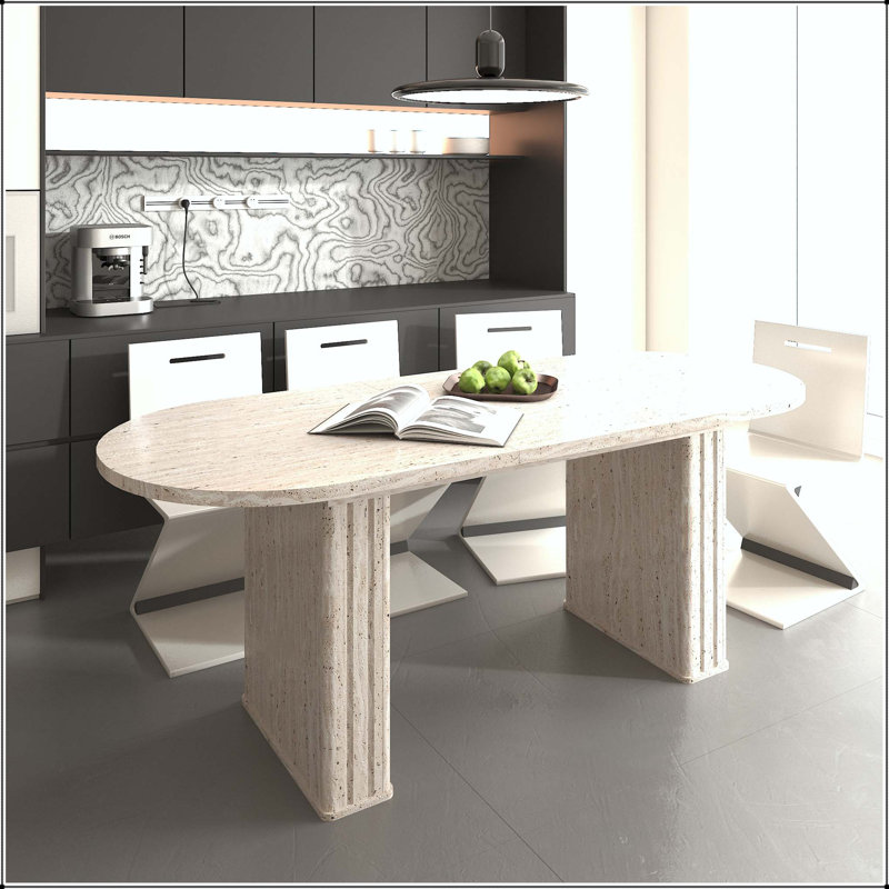 Oval Extendable Dining Table with Travertine Finish