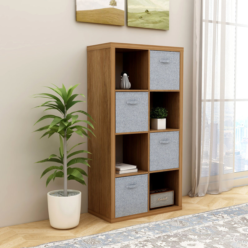 Smart Cube 8-Cube Organizer Storage with Opened Back Shelves,2 X 4 Cube Bookcase Book Shleves for Home, Office, Walnut