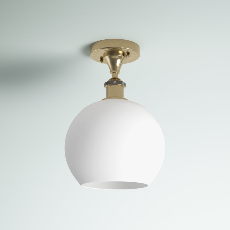 Plafonnier semi-encastré 8 lumières Baptista, Blanc mat, Laiton antique, H 9 po x l 10 po x P 10 po